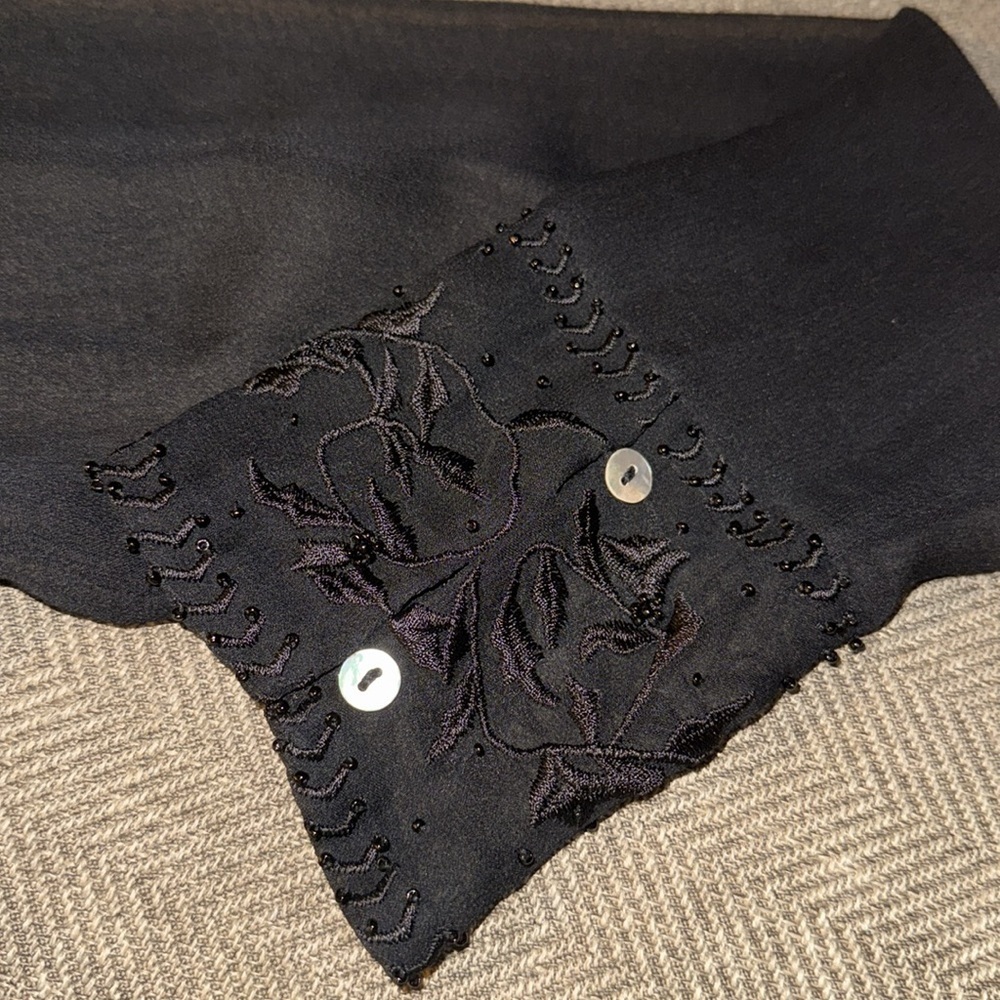 iCe Vintage 90’s Mesh Silk Beaded & Embroidered Long Sleeve Blouse - Picture 7 of 8